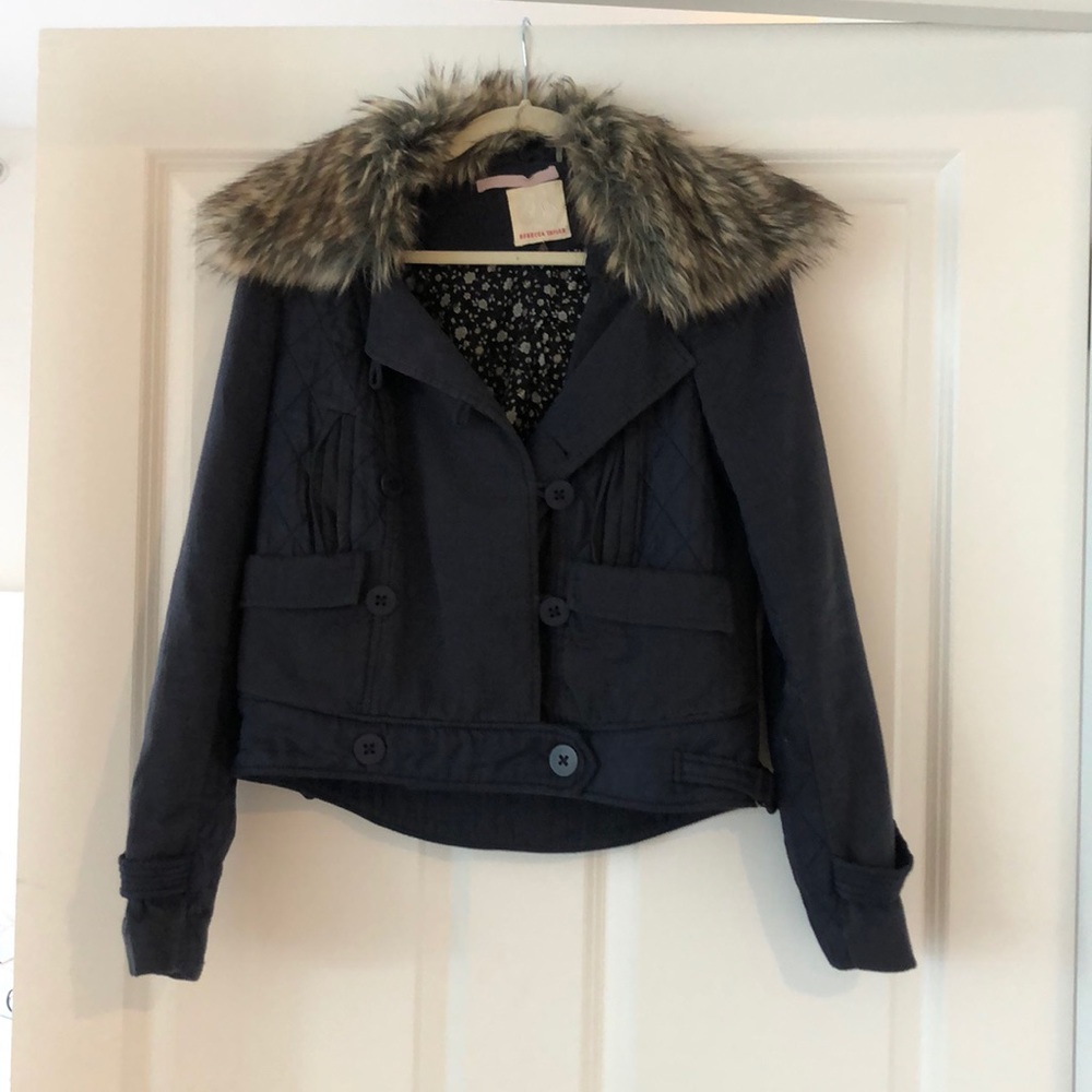 Rebecca Taylor cotton bomber with faux fur collar
